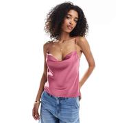 Stradivarius - Top in raso color lampone con spalline sottili-Rosso M