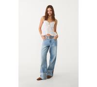 Stradivarius Top a volant fluido con ricami Bianco S