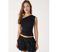 Stradivarius - Top nero con scollo asimmetrico XS