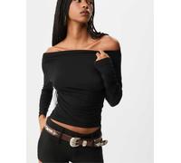 Stradivarius - Top nero con scollo asimmetrico XS
