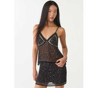 Stradivarius - Top nero ricamato con spalline sottili XS