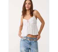 Stradivarius - Top oversize bianco con volant e ricamo XS
