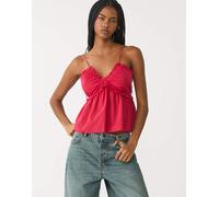 Stradivarius - Top rosso scuro allacciato M