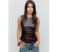 Stradivarius - Top senza maniche in pelle sintetica marrone XS