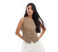 Stradivarius - Top testurizzato cammello pallido con bottoni-Neutro XL