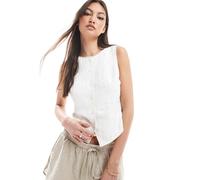 Stradivarius - Top testurizzato écru con bottoni-Bianco S