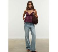 Stradivarius - Top viola con spalline sottili e finiture in pizzo XS