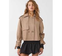 Stradivarius - Trench corto color caramello in pelle sintetica scamosciata-Marrone XL