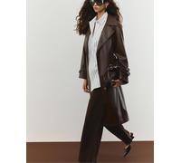 Stradivarius - Trench marrone lungo in pelle sintetica S