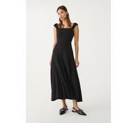 Stradivarius Vestito midi fluido con schiena incrociata in lino Nero XS