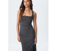 Stradivarius - Vestito midi grigio mélange a righe S