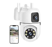 STRAFBRG Telecamera IP a doppio obiettivo da 4 MP, WiFi, wireless, protezione di sicurezza interna, connessione Bluetooth, telecamere videosorveglianza CCTV PTZ,Tranquillità sempre(4MP Add 64G SD)