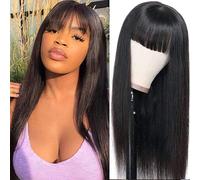 Straight Bang Parrucca Capelli Umani per le Donne Parrucca Brasiliana Vergine Capelli Umani con Bang Machine Made Parrucca Glueless 150% Densità Parrucca con Fringe 18 Pollice