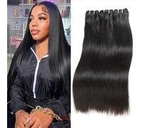 Straight Weave Bundles Human Hair 3 Bundle 14 14 14 Inch Brazilian Straight Human Hair Bundles 100% Unprocessed Virgin Human Hair Bundles 80g/Bundle (Total 240 Grams) Natural Black Color