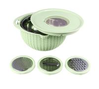 Strainers And Colanders, Colander For Kitchen 4 In 1 With Slicing Tools Rotatable Strainer 2 Layer Stainless Steel Ergonomic Handle, Stainless Steel Strainer For Kitchen Use (Green)