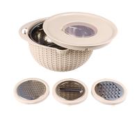 Strainers And Colanders, Colander For Kitchen 4 In 1 With Slicing Tools Rotatable Strainer 2 Layer Stainless Steel Ergonomic Handle, Stainless Steel Strainer For Kitchen Use (Beige)