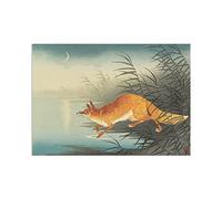 Strand Clothing Poster con stampa artistica giapponese Ukiyo-e Woodblock - Volpe e Luna Kitsune - Decorazione da parete (senza cornice)