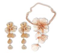 Strand Statement Flower Pendant Necklace Earrings Jewelry for Women, Shiny Flower Metal Tassel Necklaces Pendant Earrings for summer beach Boho Hawaiian Vacation Fashion Jewelry (Gold)