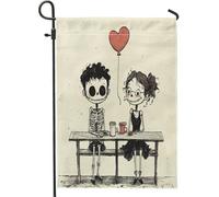 Strane bandiere da giardino per San Valentino, 30,5 x 45,7 cm, double face, per esterni, con scheletro di matrimonio, coppia di teschi, bandiere verticali standard per la casa, per amanti dell'amore