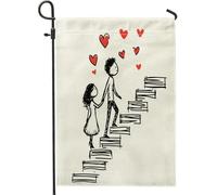 Strane bandiere da giardino per San Valentino, 30,5 x 45,7 cm, per esterni, per matrimonio, uomo e moglie, bandiere verticali standard in lino, stampa per amanti dell'amore, decorazione per esterni