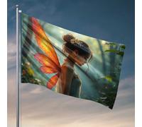 Strane bandiere della foresta incantata con ali arancioni bandiera uomo cabe decorazione divertente bandiere per ragazzi (152 x 244 cm)