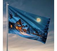 Strane bandiere invernali notte nel villaggio innevato bandiera uomo cabe decorazione divertente bandiere per ragazzi (60 x 90 cm)
