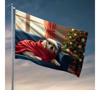 Strane bandiere natalizie a forma di cucciolo di cane avvolto nel calore bandiera uomo Cabe Decor divertenti bandiere per ragazzi (60 x 90 cm)