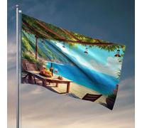 Strane bandiere una terrazza serena con vista sull'oceano con un tavolo per vino e frutta. Bandiera college dormitorio decorazione divertente uomo grotta decorazioni (60 x 90 cm)