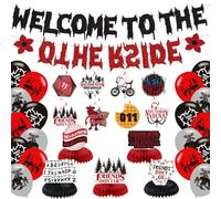 Stranger Decorazioni per feste di compleanno Glitter Welcome to The Other Side Banner e Hanging Swirls Centrotavola Set Horror Decorazioni di compleanno per la riunione Casa Forniture per la
