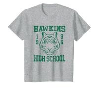 Stranger Things 1986 Hawkins High School Maglietta, Bambini, Grigio Melange, 4 Anni