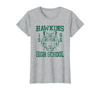 Stranger Things 1986 Hawkins High School Maglietta, Donna, Grigio Melange, M