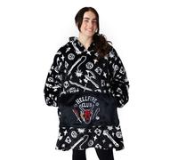 Stranger Things Adulti Felpa con cappuccio coperta indossabile | pile nero con cappuccio da uomo e da donna | Hellfire Club tutta la superficie | Pigiameria Netflix Serie Merchandise Regalo