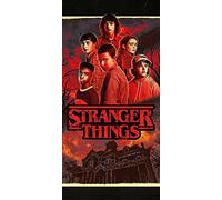 Stranger Things Asciugamano da bagno Casa degli Creels, 70 x 140 cm, nero, rosso, Eleven Dustin Mike Billy Steve Will Max Hopper, telo da bagno, asciugamano da sauna, telo doccia