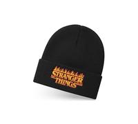 Stranger Things Berretto Unisex in Nero | Cappello Invernale Lavorato a Maglia con Logo Ricamato Flames per Uomo e Donna | Cappello Caldo per Adulti Taglia Unica