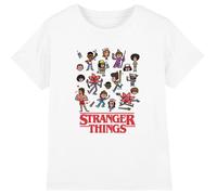 Stranger Things Cartoon Characters Kids T Shirt, Bianco, 7-8 Anni Unisex-Adulto
