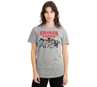 Stranger Things Cartoon Group Ladies T Shirt, Athletic Heather, Medium