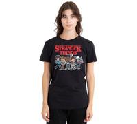 Stranger Things Cartoon Group Ladies T Shirt, Black, Large