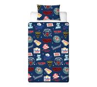 Set copripiumino singolo ufficiale Stranger Things, design gorgone, reversibile, facile da pulire, set copripiumino su 2 lati con federa abbinata, stampa multicolore con logo Hellfire Club, Hawkins