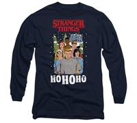 Stranger Things Group Ho Ho Ho Christmas Unisex Long Sleeve T Shirt, Navy, X-Large