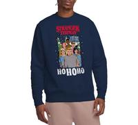 Stranger Things Group Ho Ho Ho Christmas Unisex Sweatshirt, Navy, Large