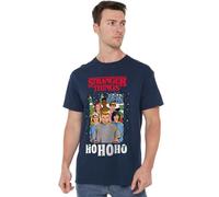 Stranger Things Group Ho Ho Ho Christmas Unisex T Shirt, Navy, X-Large