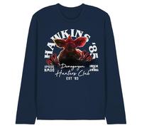 Stranger Things Hawkins '85 Demogorgon Hunters Maglietta a Maniche Lunghe Unisex, Blu Navy, S