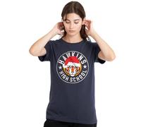 Stranger Things Hawkins Christmas Badge Ladies T Shirt, Athletic Heather, Medium
