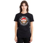 Stranger Things Hawkins Christmas Badge Ladies T Shirt, Black, X-Large