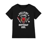 Stranger Things Hellfire Birthday Girl Inverted Kids T Shirt, Black, 7-8