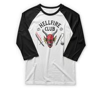 Stranger Things Hellfire Club 3/4 Sleeve Raglan Tee T-Shirt, Bianco/Nero, L Uomo