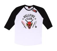 Heroes Inc. Stranger Things - Tshirt Uomo in Cotone, Maniche 3/4. Maglia, Maglietta, Baseball, Stampa del Logo Hellfire Club. (as6, Alpha, l, Regular, Regular, L)