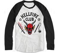 Heroes Inc. Stranger Things - Tshirt Uomo in Cotone, Maniche 3/4. Maglia, Maglietta, Baseball, Stampa del Logo Hellfire Club. (as6, Alpha, x_l, Regular, Regular, XL)