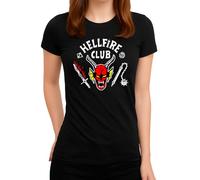 Stranger Things Hellfire Club - Maglietta da donna con motivo iconico di serie Mystery Vibes, atmosfera retrò e cupo stile 80, Nero , M