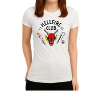 Stranger Things Hellfire Club - Maglietta da donna con motivo iconico di serie Mystery Vibes, atmosfera retrò e cupo stile 80, bianco, S